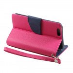 Wholesale iPhone 5S 5 Diary Flip Leather Wallet Case w Stand and Strap (Hot Pink Blue)